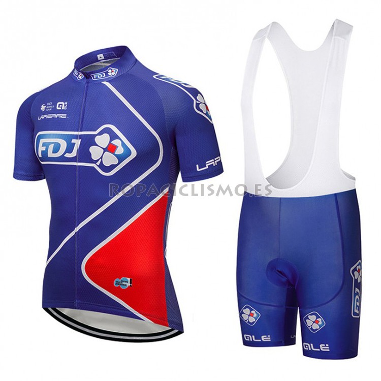 2018 Maillot FDJ Tirantes Mangas Cortas Azul